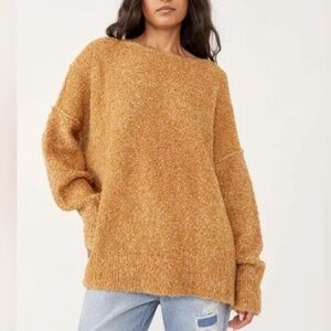 Free People Moira Wool-Blend Slouchy Tunic Sweater Honeycomb Small Oversized